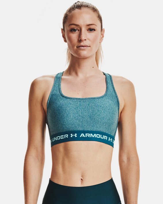 Damen Armour® Mid Crossback Heather Sport-BH, Blue, pdpMainDesktop image number 0
